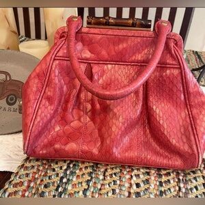 Elaine Turner pink designer handbag ostrich print  Beautiful